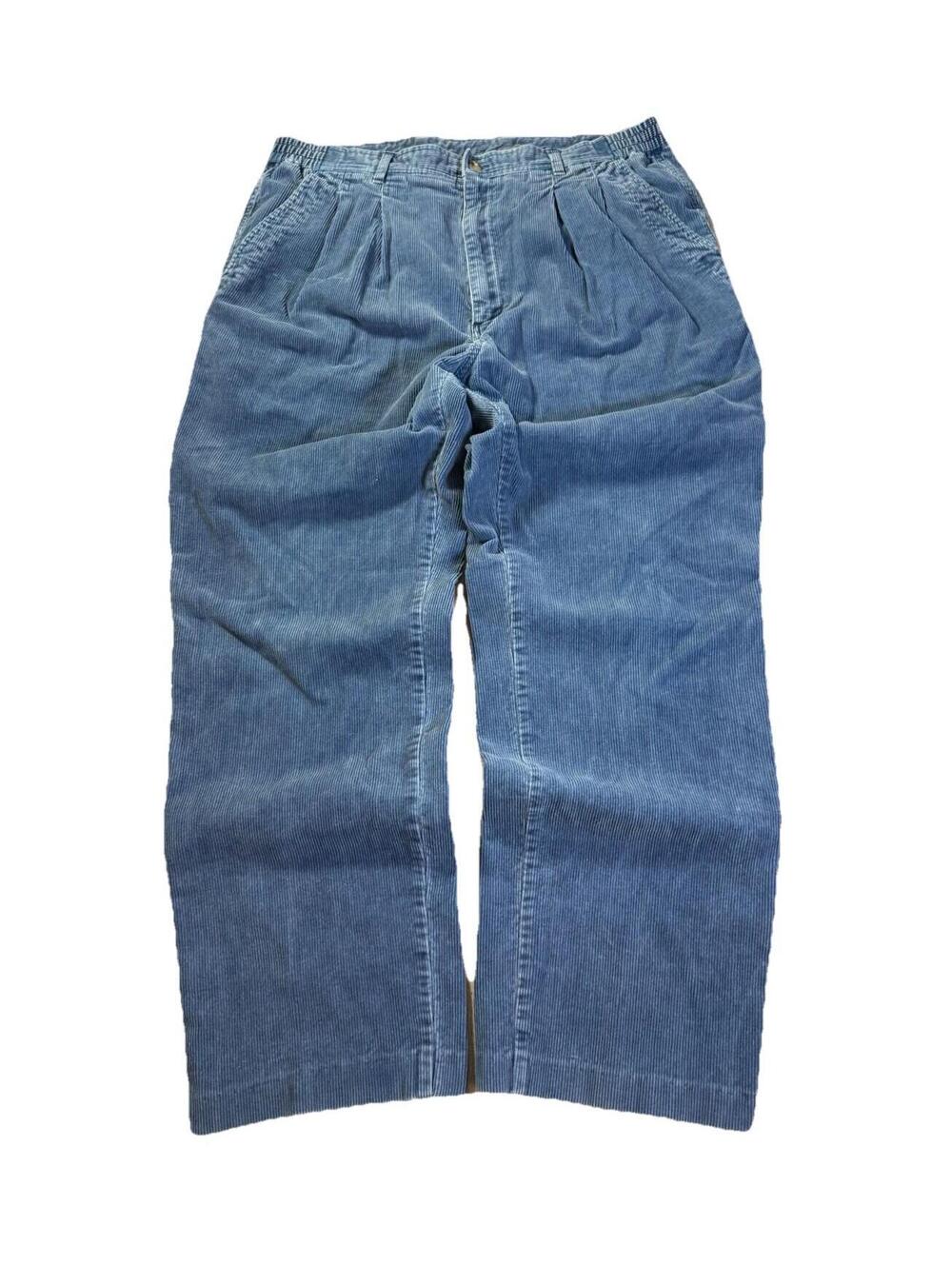 Vintage Eddie Bauer Pants Jeans Blue Pleated Corduroy 90s Wide Leg Men’s 38x30